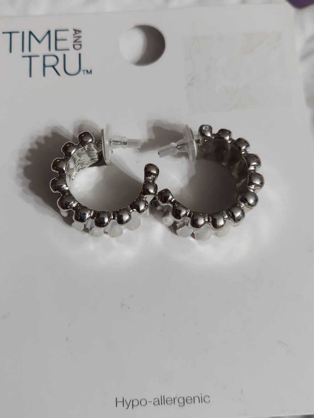 Time & Tru Textured Silver Tone/Stacked Bar Hoop Earrings